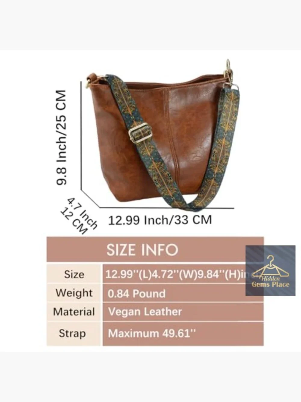 Vegan Leather Hobo Crossbody Bag Guitar Strap Shoulder Purse